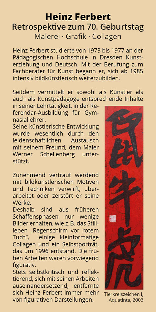 Ausstellung Heinz Ferbert – Restrospektive zum 70. Geburtstag“ ab 16.03.2024